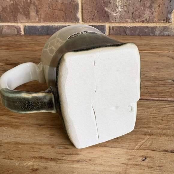 Handmade Pottery Coffee Mug Colleen Deiss  Bicycles Cream Green Glazed Ceramic - Picture 9 of 12